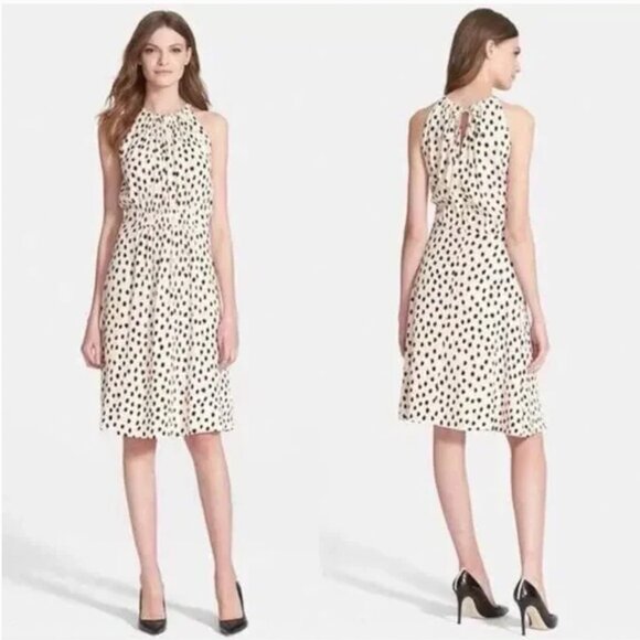 $368 KATE SPADE Ivory Black Leopard Dot Print HALTER DRESS MIDI Size 0 - Picture 5 of 6